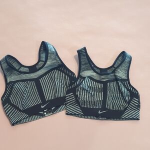 Nike Women's Striped Black and Gray Sports Bra